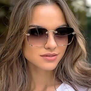 Luxury Square Rimless Fashion Glasses Casual Gradient Fashion Sun Shades